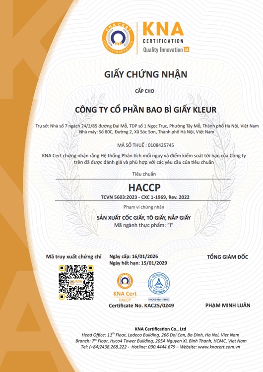 Chứng chỉ HACCP